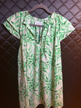 First Love White Dress with Green Leaf Print